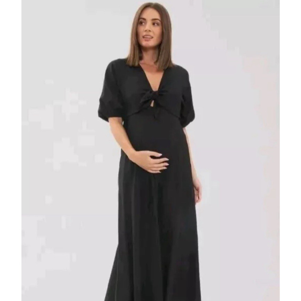 RIPE Maternity Camille Tie Front Linen Black Maternity Dress‎ Size Small NWT